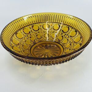 Vintage Amber Windsor Depression Glass Bowl  7.5" Cane & Button Indiana